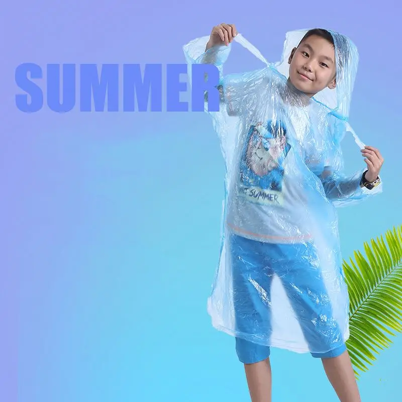 66 439 Kids Transparent Hooded pullover Raincoat Outdoor Hiking Poncho Children PE Disposable Raincoat