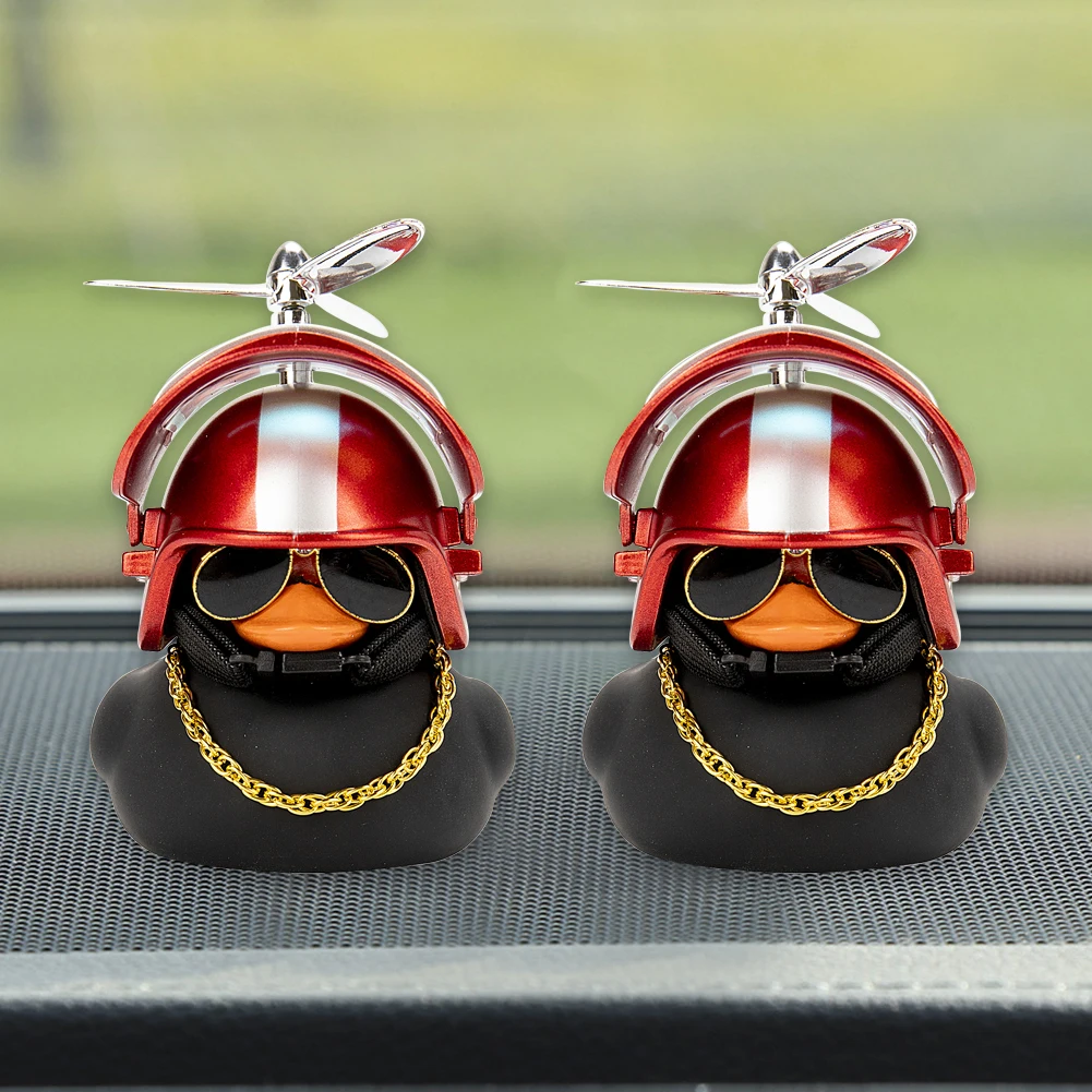 Rubber Duck Toy Car Ornaments Yellow Duck Car Dashboard Decorations with Propeller Helmet