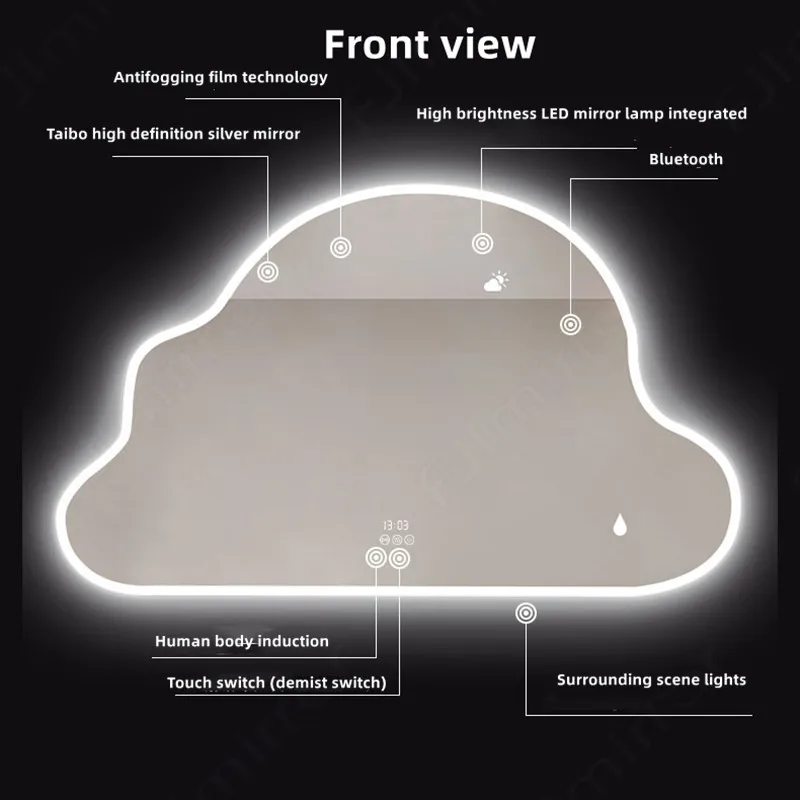 Fashion cloud of household toilet mirror Decorative Girls bedroom led makeup mirror wall hanging mirror