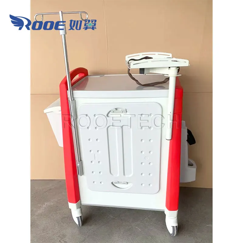 Multifunction Red ABS Medical Emergency Medicine Crash Cart with 5 Drawers and A Central Key Lock System