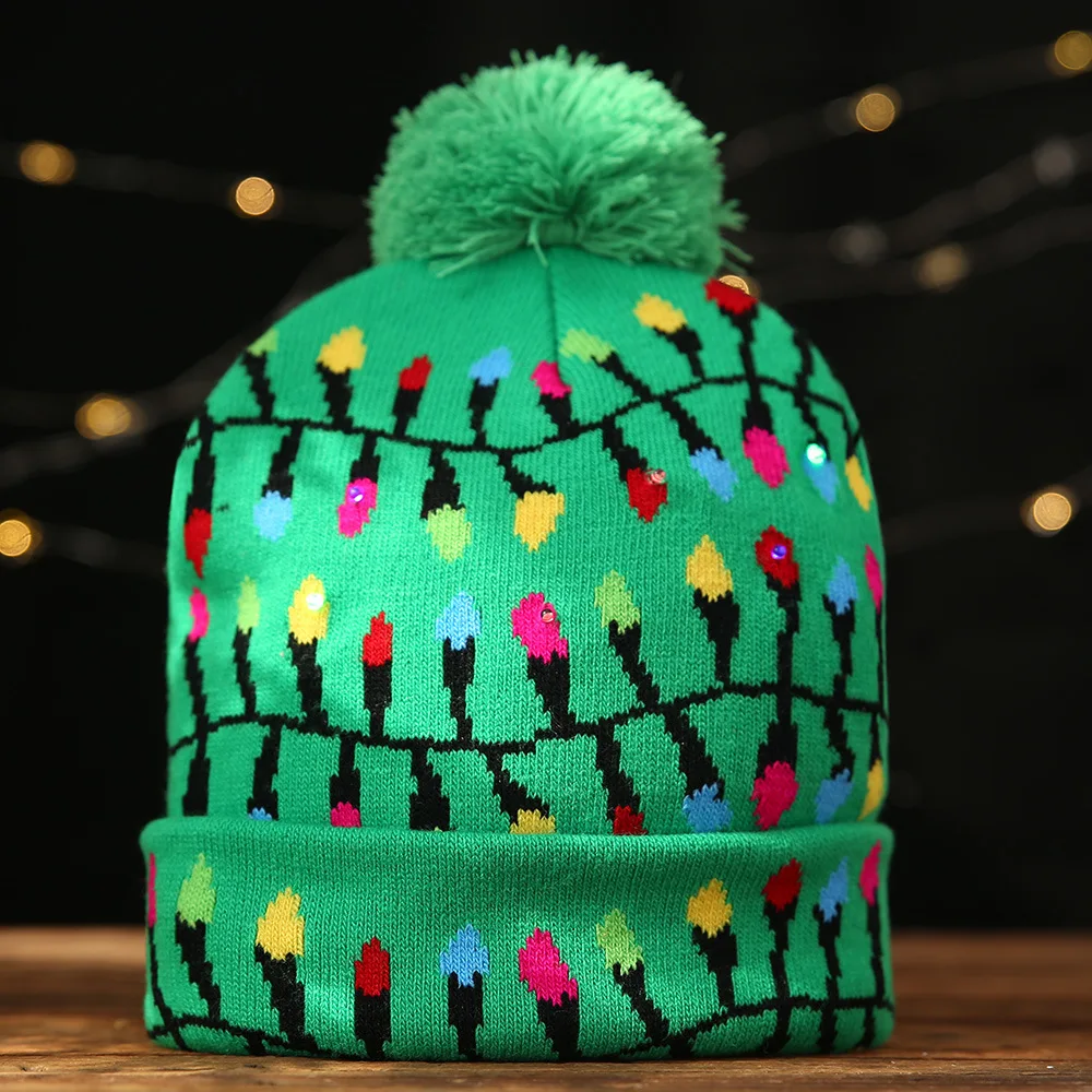 Ourwarm Merry Christmas Adult Child Decoration Kids Small Party Supplies Knitted Christmas Hat with Lights
