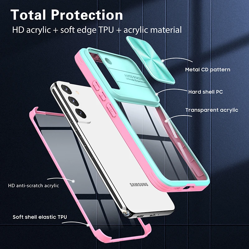 2022 New Design Protection Film With Slider Camera Lens Clear Phone Case For Samsung Galaxy S22 Ultra