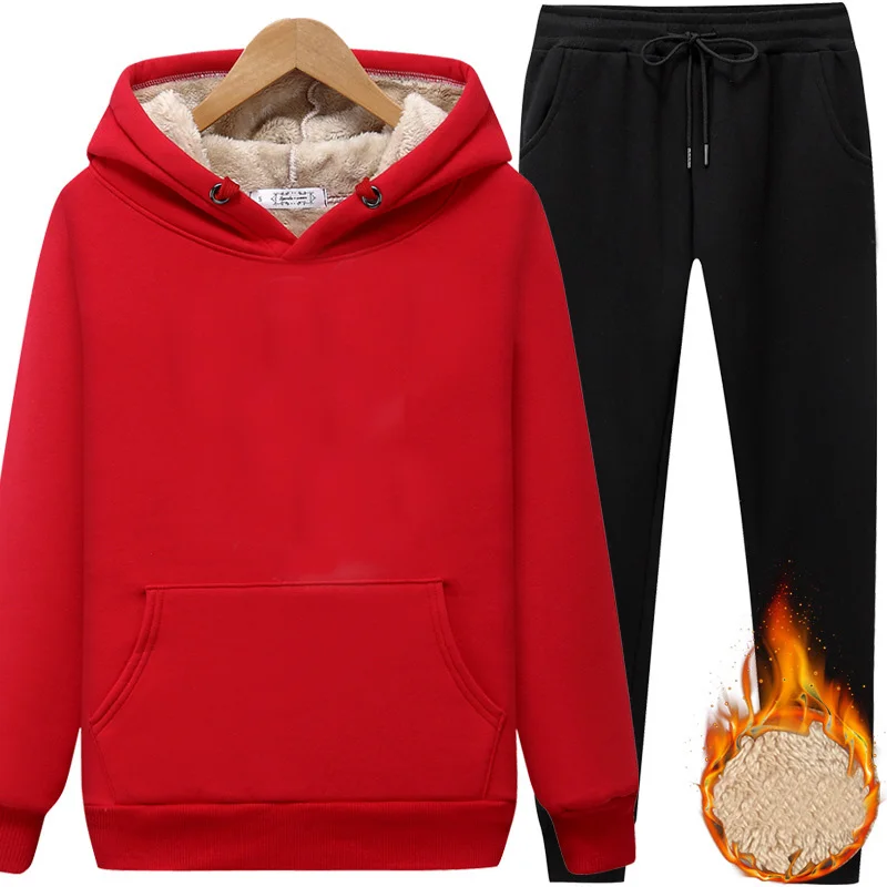 Custom Logo Cotton Heavyweight Sherpa Polar Fleece Hoodie Sweatpants Unisex Jogger Suit Men Tracksuit