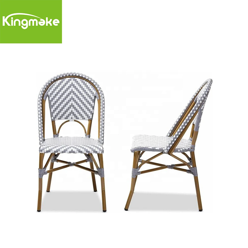 Grey And White Rattan Weaving Bistro Chairs French Outdoor Chair Garden Restaurant Chair Bistro
