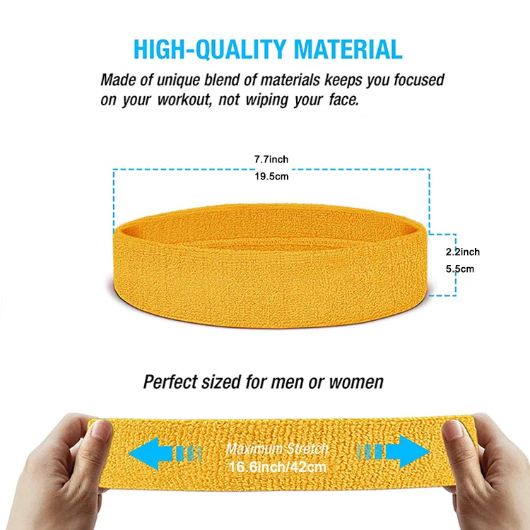 High quality cotton wrist band colorful sport custom logo orange headband sweat band