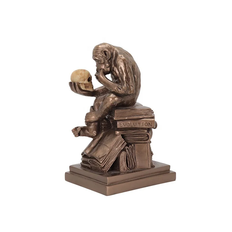 Resin cast copper gifts crafts figurine decoration ancient apes watch skull statues home decoration monkey resin statues