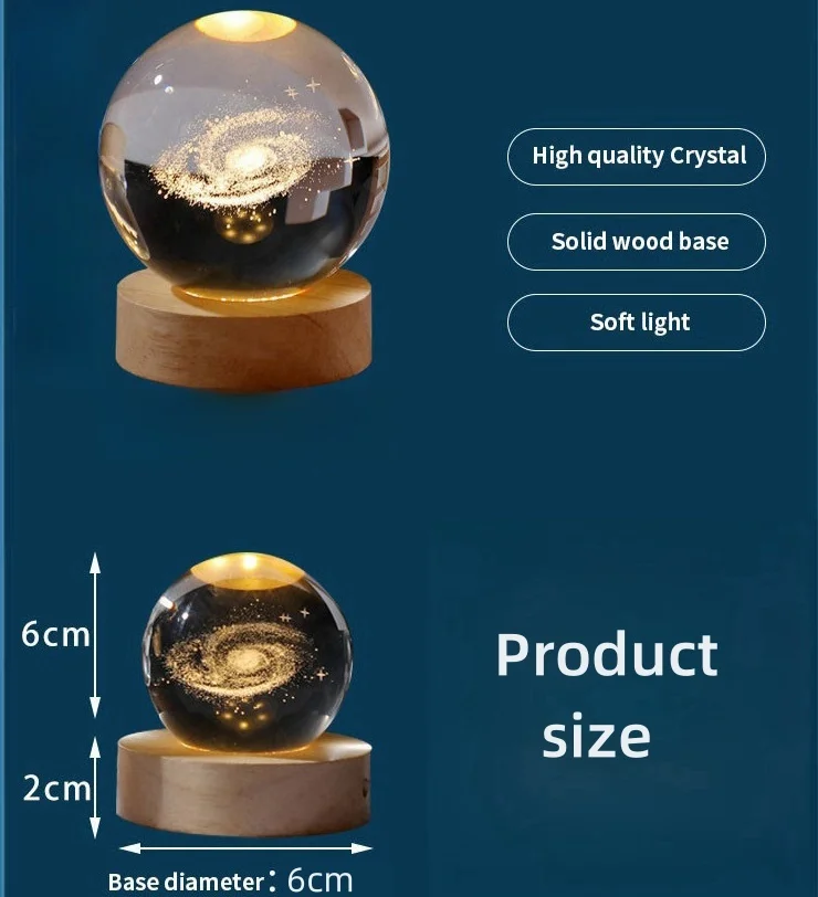 Creative 3D Laser Engraving Holographic Decor Table Lamp Bedside Night Light Crystal Ball Lamp For Gifts