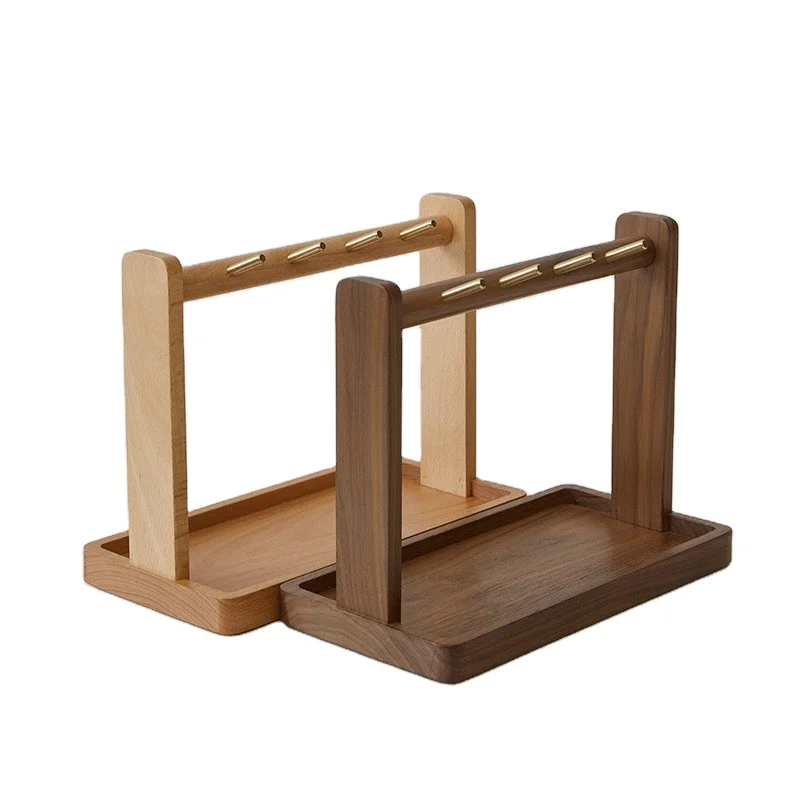 Handmade Wooden Key Stand with 4 Hooks for Jewelry Storage Wood Craft  Decoration