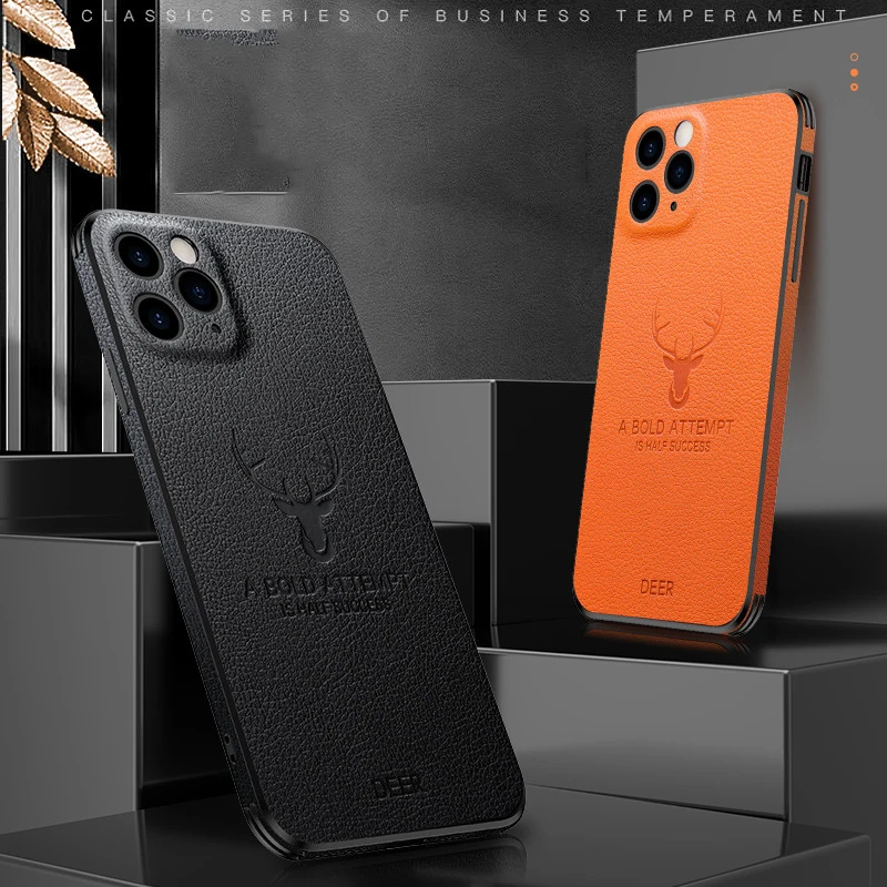 Shockproof case with Camera Lens Protection Deer Pattern Leather Back Cover Mobile Phone Case For iPhone 13 12 11 Pro Max