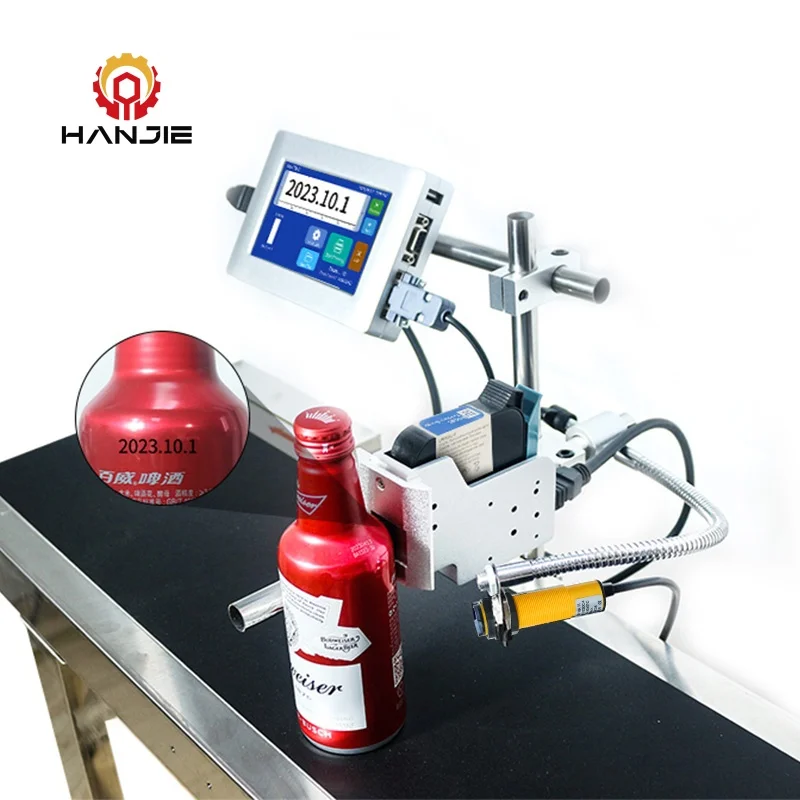 HANJIE Online Automatic Ink Jet Coding Machine New Batch Coder for Expiry Date Printer on Bottle Carton Box Cheap Price TIJ