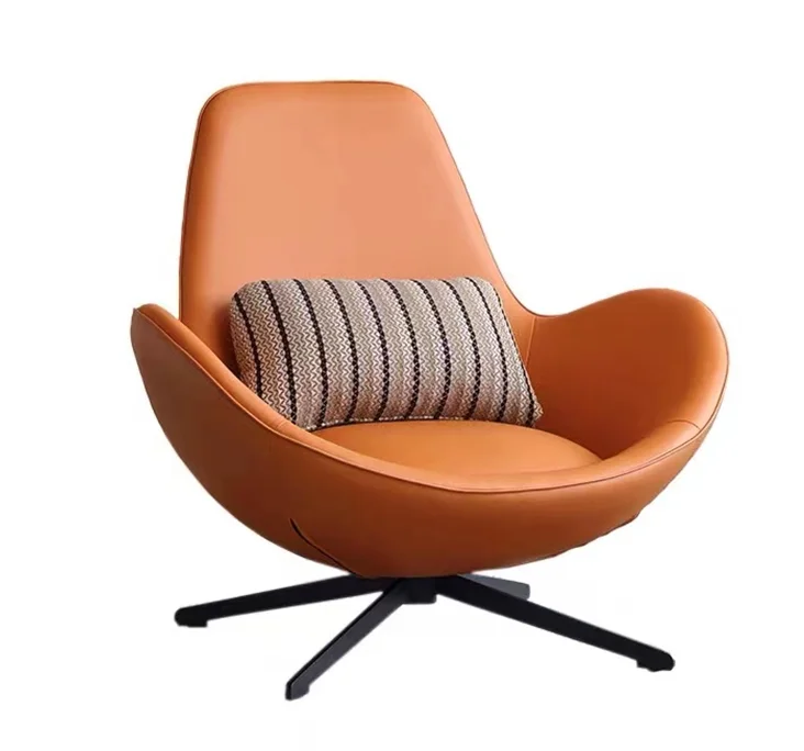 Swivel Leather Modern American Leisure Chair Home Furniture Single Sofa Lounge Living Room Brown Leather Luxury Modern Egg Chair