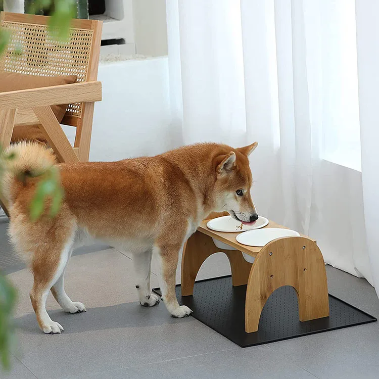 New design novelty durable eco friendly portable cat food milk drinking bamboo ceramic pet bowl feeder