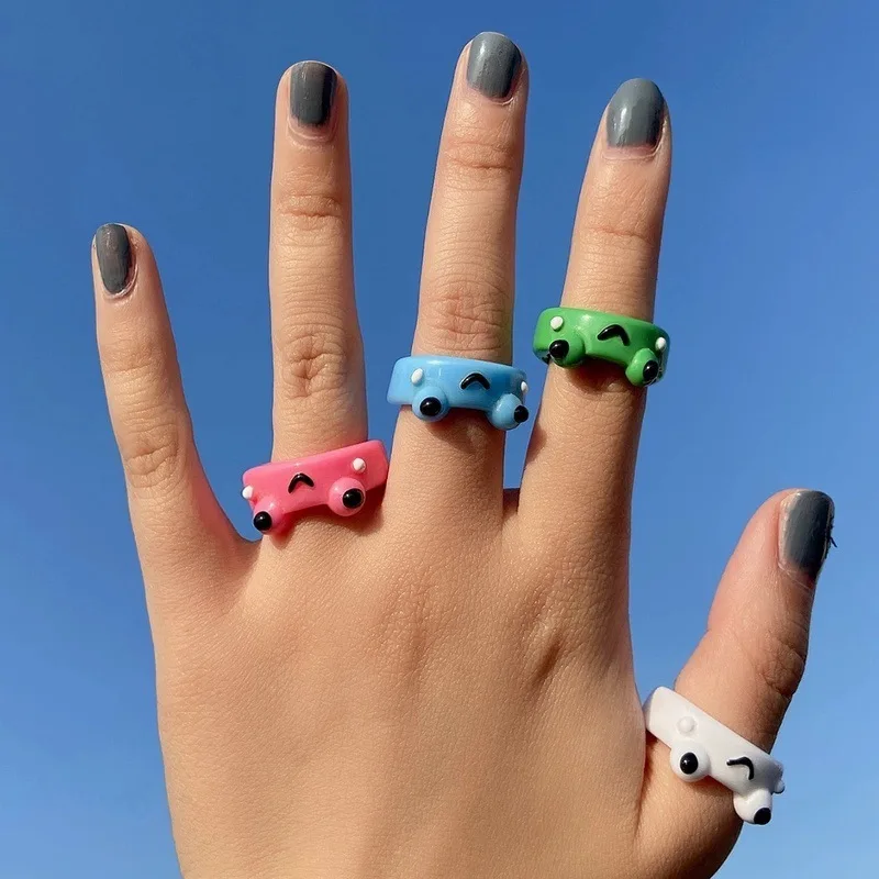 2024 Trendy Wholesale High Quality Resin Oil Drip Geometric Cartoon Stackable Rings Frog Rings Resin Rings For Women And Men