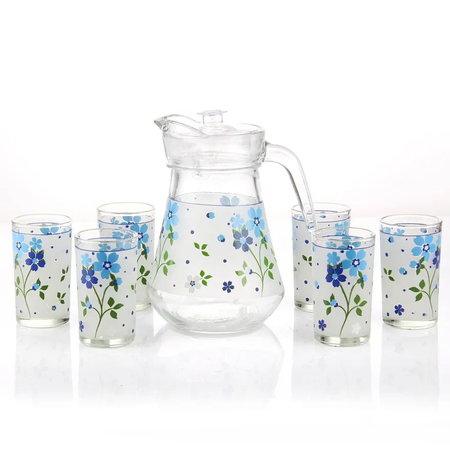 
Cheap glass water drinking juice jug set 7 pcs glass pitcher set 