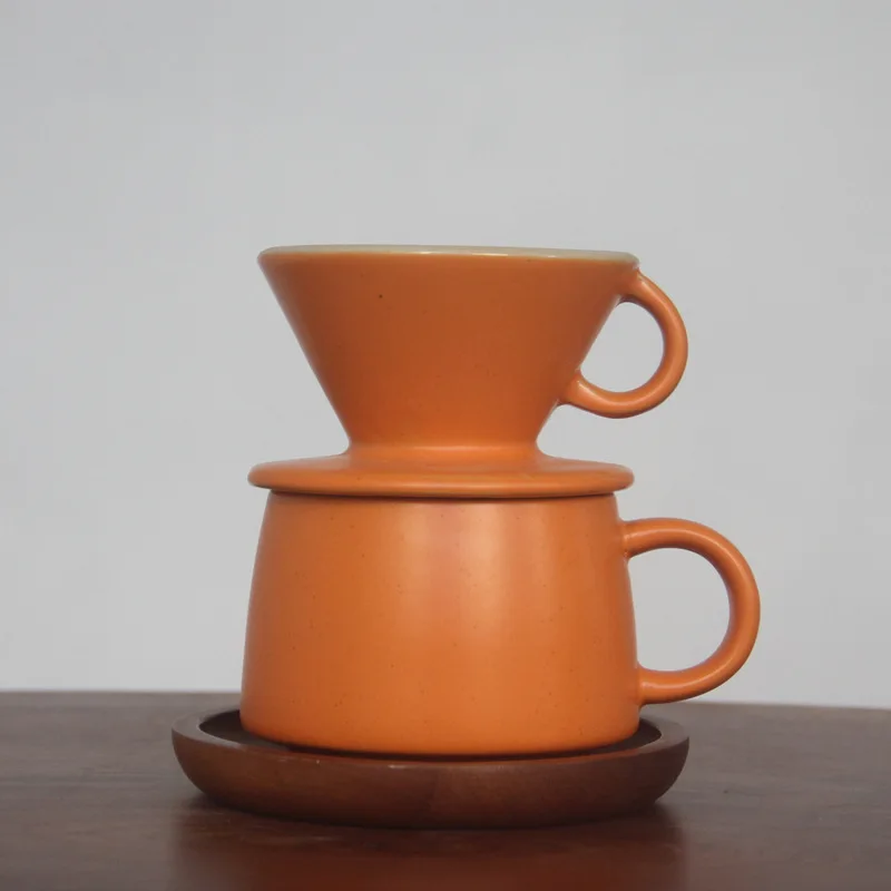 Simple Article 18 Inner Flow Textured Three-Hole Filter Ceramic Hand Coffee Filter Coffee Cup Set