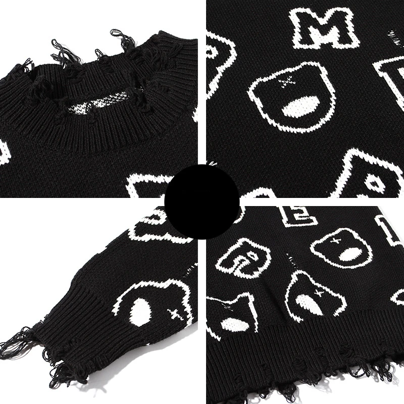 Nanteng Custom Logo Low MOQ Autumn Winter Warm Printed Jacquard Knitwear Crew Neck Raw Edges Men Pullover Sweater