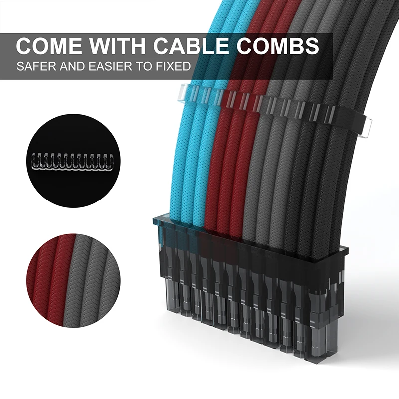 PC  Extension Power Supply Kit PSU Sleeved Cables Extension Kit 30cm ATX CPU Cable