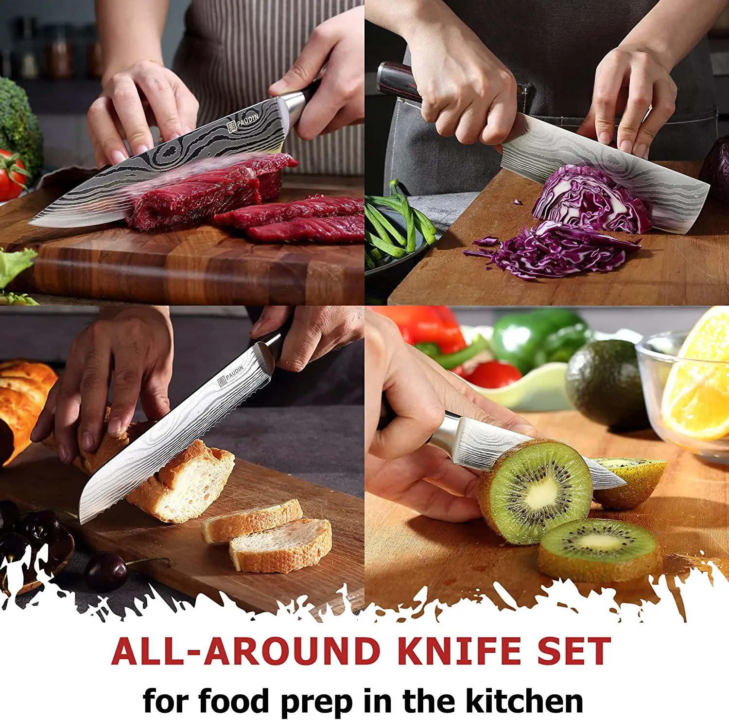 Custom Size Premium German Stainless Steel Knife Set With Wooden Block Stand