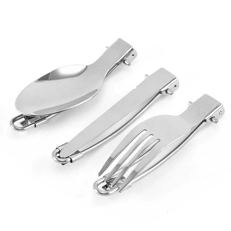 Folding steel wire knife fork spoon  3pcs camping tableware portable outdoor stainless steel tableware