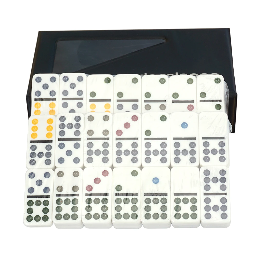 Wholesale custom double 9 nine white domino with color dot 55pcs in black or other color pvc box for gambling game products