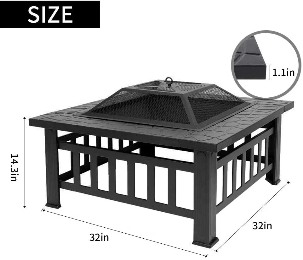 3 in 1 BBQ Grill Exterior Fire Pit Patio fire pits wood burning with grill and waterproof protective cover