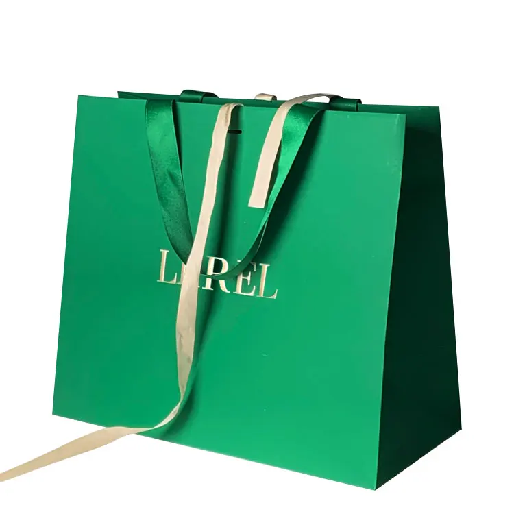 Luxury Ribbon Handle Boutique Shopping Packaging Customized Printed Tote Gift Paper Bags for packaging with Logo