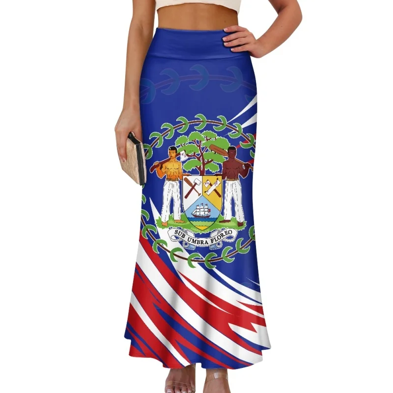 Low MOQ Print Dropship Elegant Wrap Skirts Belize Special Pattern High Waist Long Skirt for Women