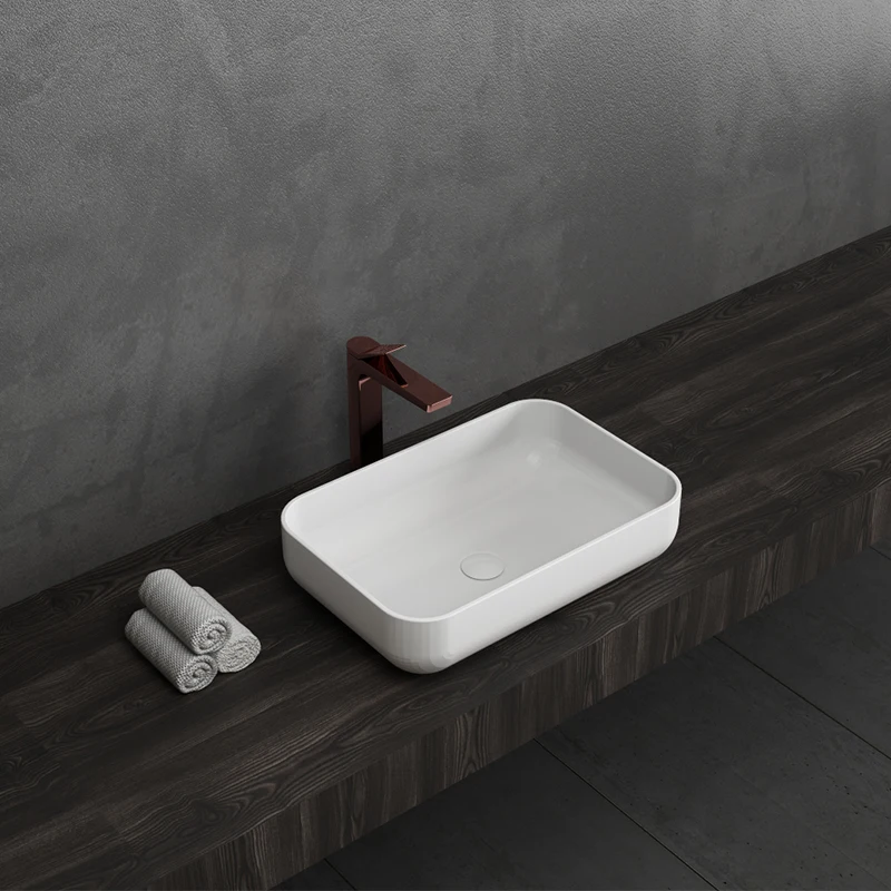 Bathroom Artificial Stone Matte White Deck Mounted Wash Basin