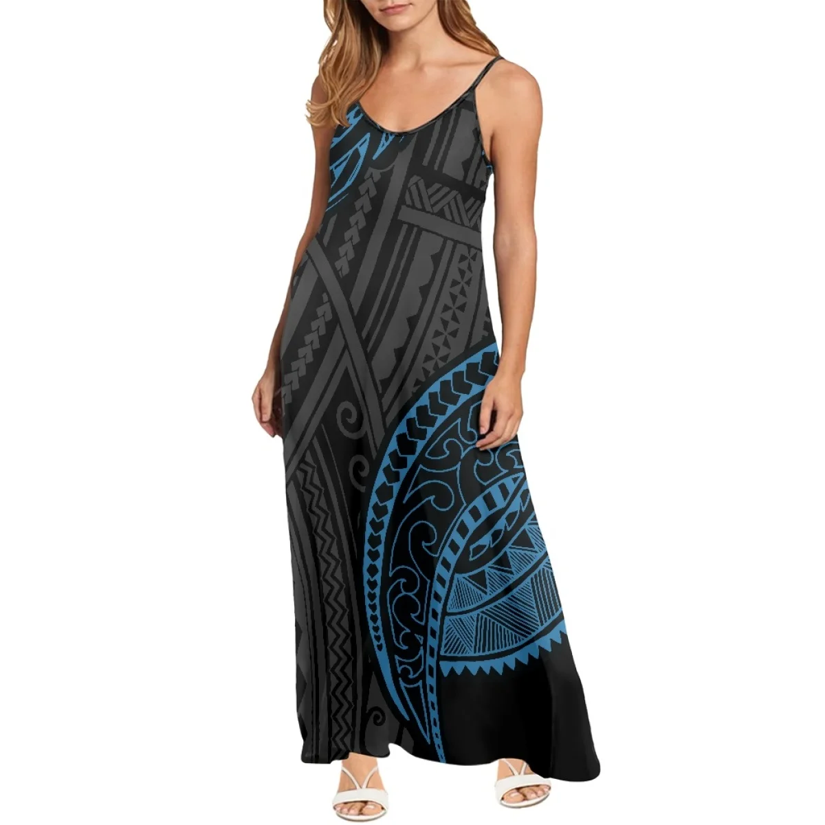 Print On Demand Shapewear Slip Dress Fashion Trendy Pattern Polynesian Tribal Frangipani Print Custom Spaghetti Strap Dress