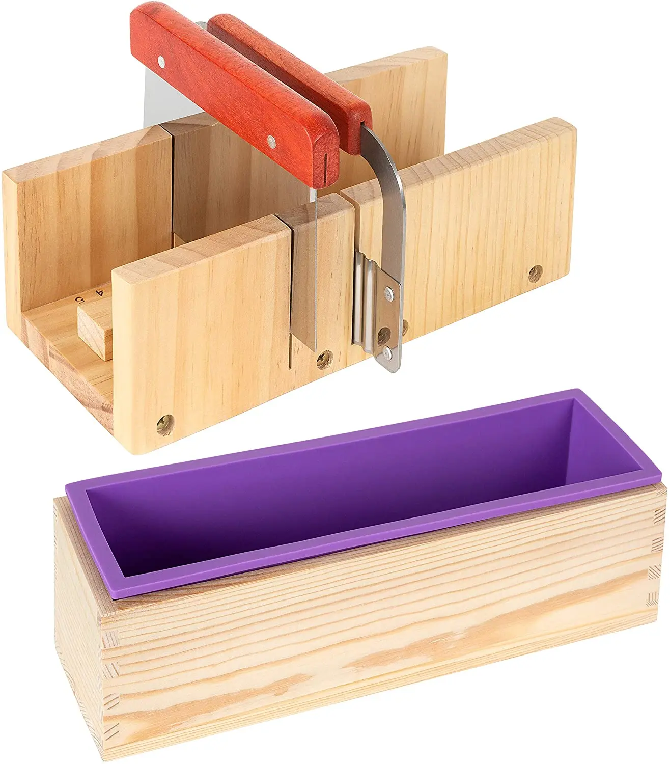 Soap molds kit-42 oz Loaf Flexible Rectangular Silicone Soap Mold with Wood Box Stainless Steel Wavy & Straight Scraper for Soap