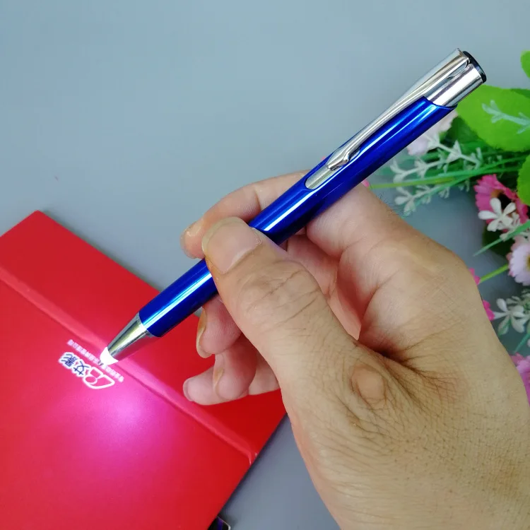 led light up tip napier metal ball pen with custom laser engraved logo-metal ballpoint pen with light on pen tip
