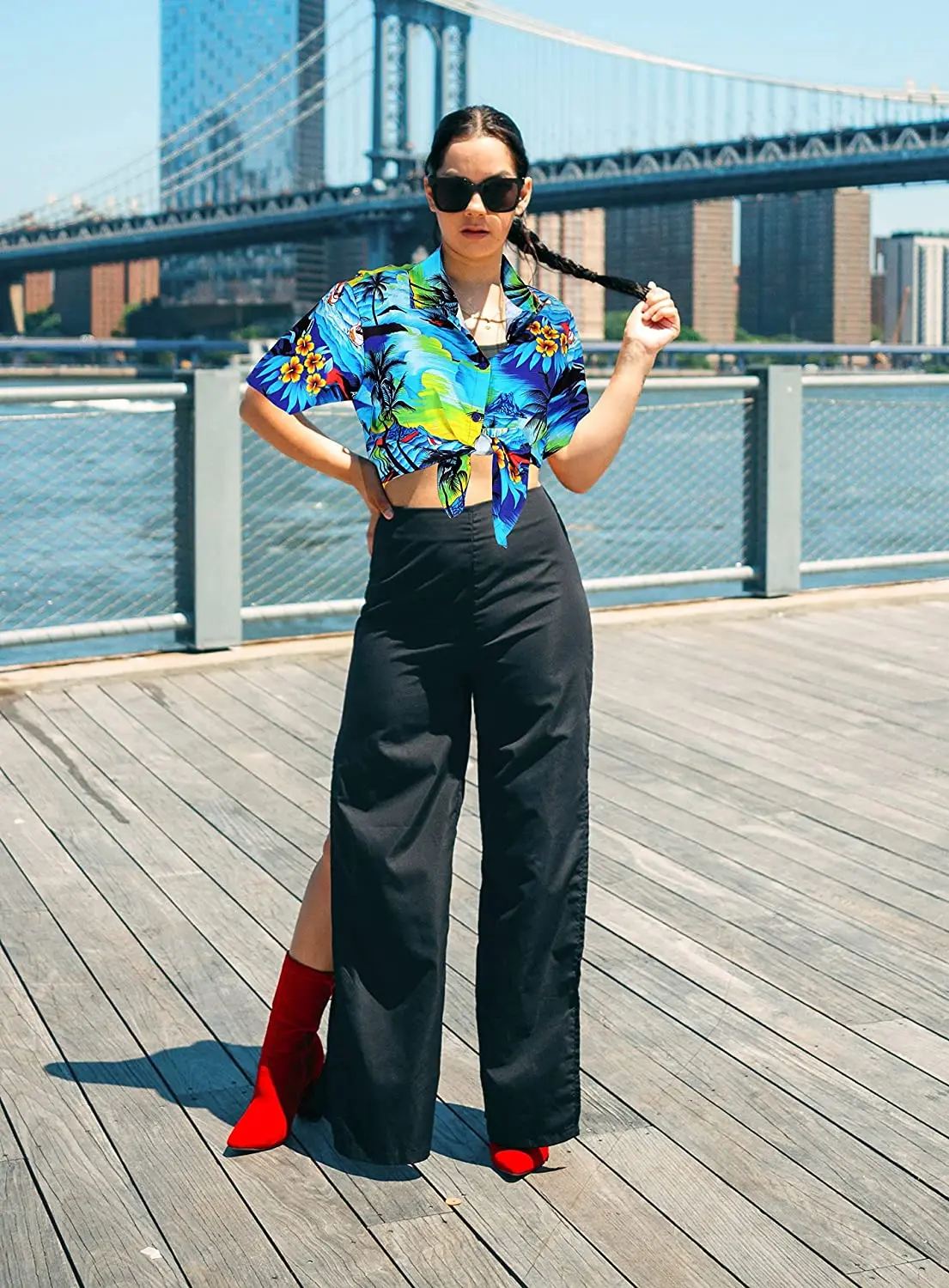 Wholesale Casual Beach Aloha Theme Tropical Beach Front Pocket Short Sleeve Blue Hawaiian Shirt