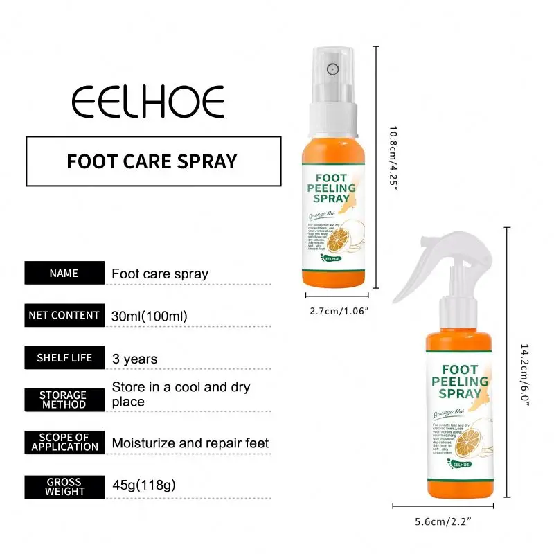 EELHOE OEM ODM Foot Peeling Spray Natural Orange Essence Pedicure Hands Dead Skin Exfoliator Mask Whiten Baby Foot Care Spray