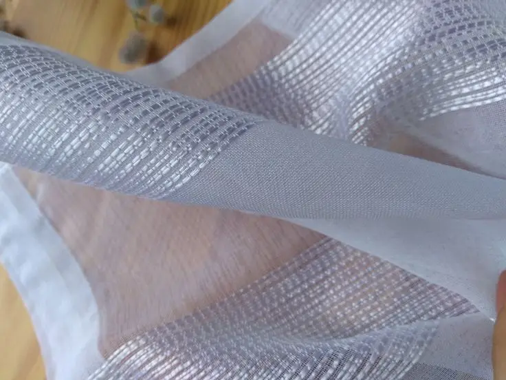 Nordic Airy Striped Shining Look White Sheer Decorative Curtains For Living Room