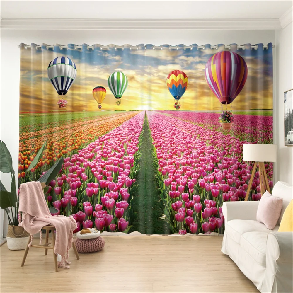 European Street View Alley Polyester 3D Landscape Floral Photo Blackout Curtain for the Living Room