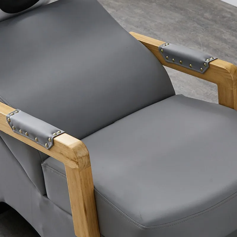 Black Basin Hair Salon Shampoo Chairs Wooden Handrail Spa Chair Salon Furniture Set