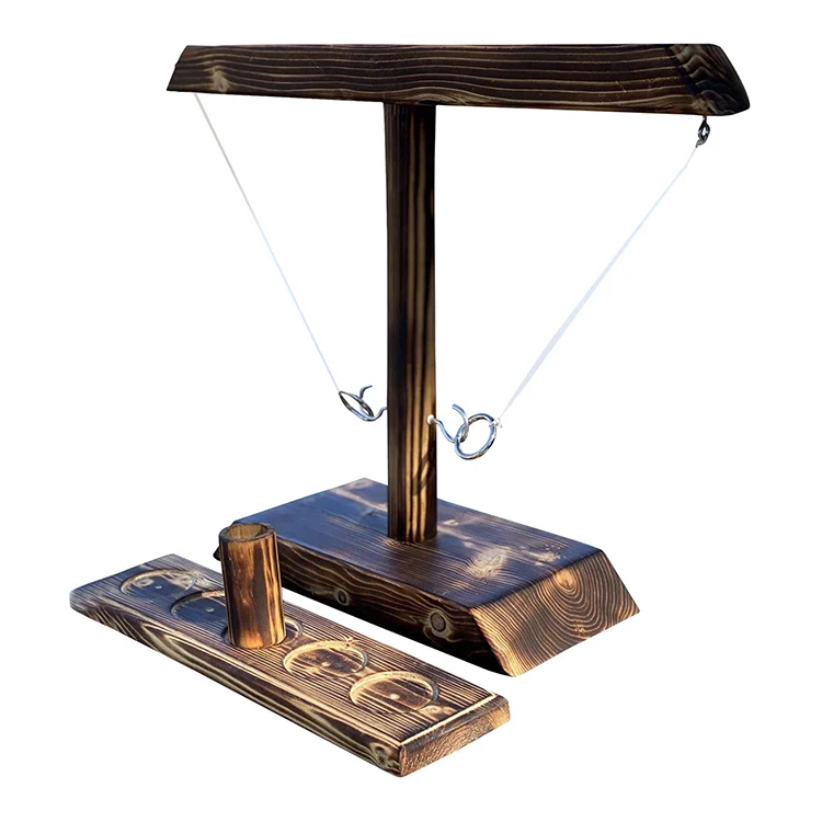 Amazon Popular Creative Ring Toss Game Hooks Ring Toss with Shot Ladder Bundle Wooden Hook and Ring Toss Tailgating Game Set