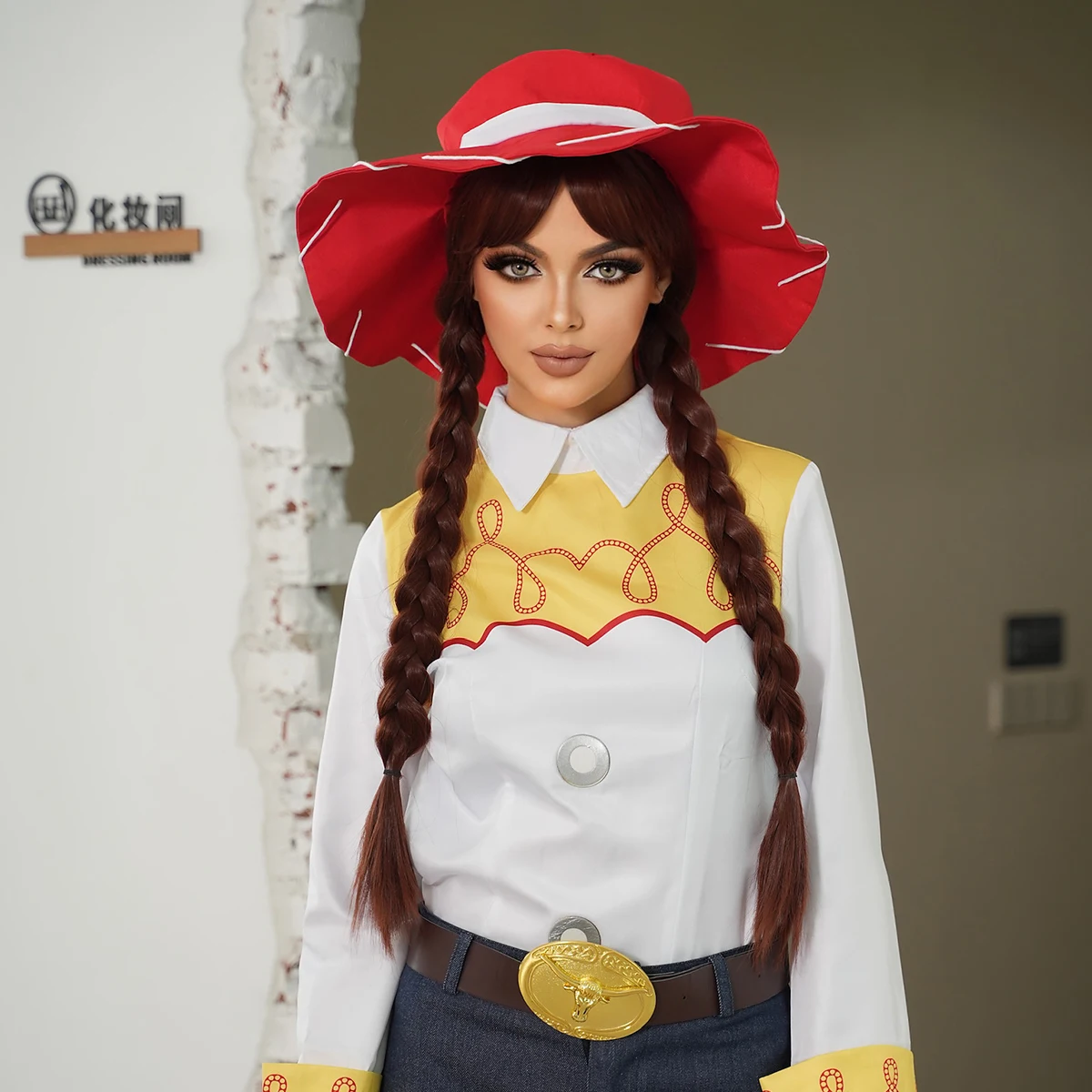 Braided Brown Wig Costume Toy Story Jessie Wigs Pigtail Braids Cosplay Wig Halloween Drag Queen with Adams Natural Braid Hair