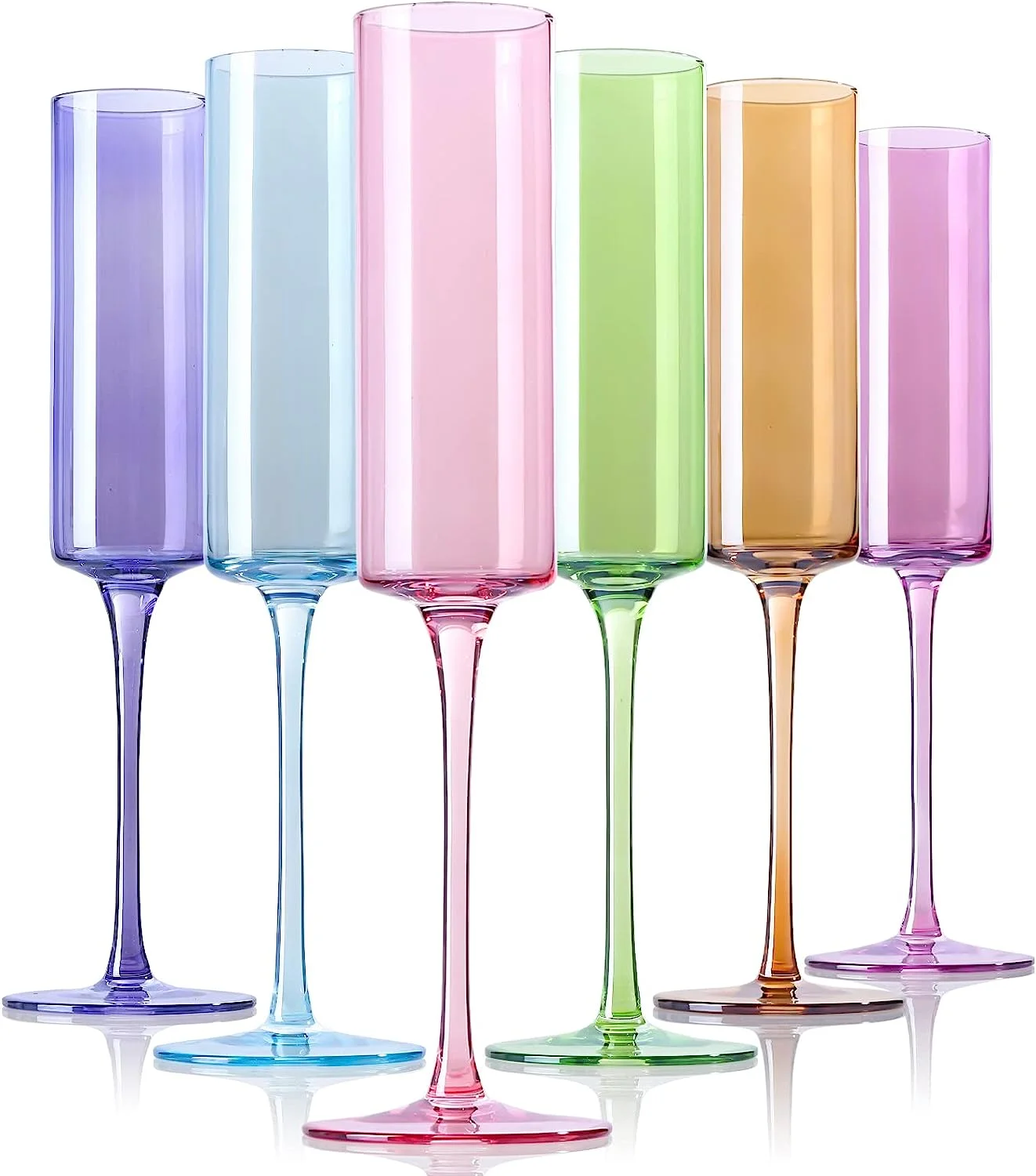 6 oz Colored Straight Square Champagne Flute Glass Crystal Glass Wedding Champagne Cylinder Glasses Champagne Coupes