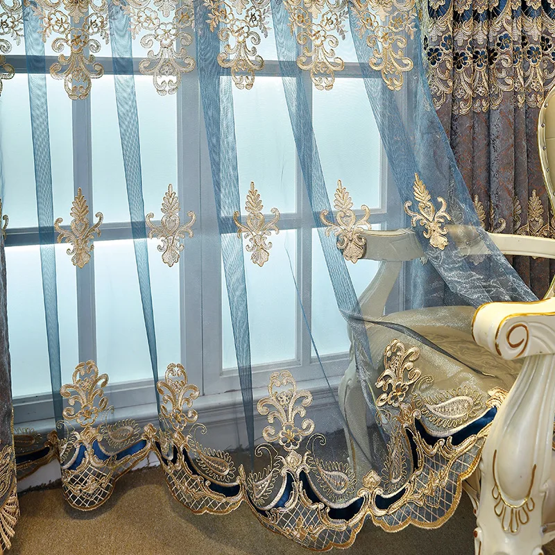 Luxurious European Chenille Embroidered Curtain Ready Made Embroidery Blackout Curtains For Living Room Dining Room