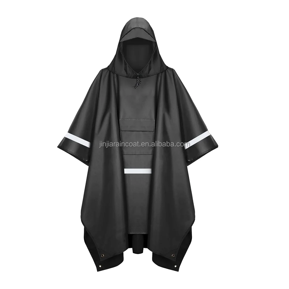 outdoor reusable hooded rain poncho for adult with pocket breathable polyester nylon raincoat custom