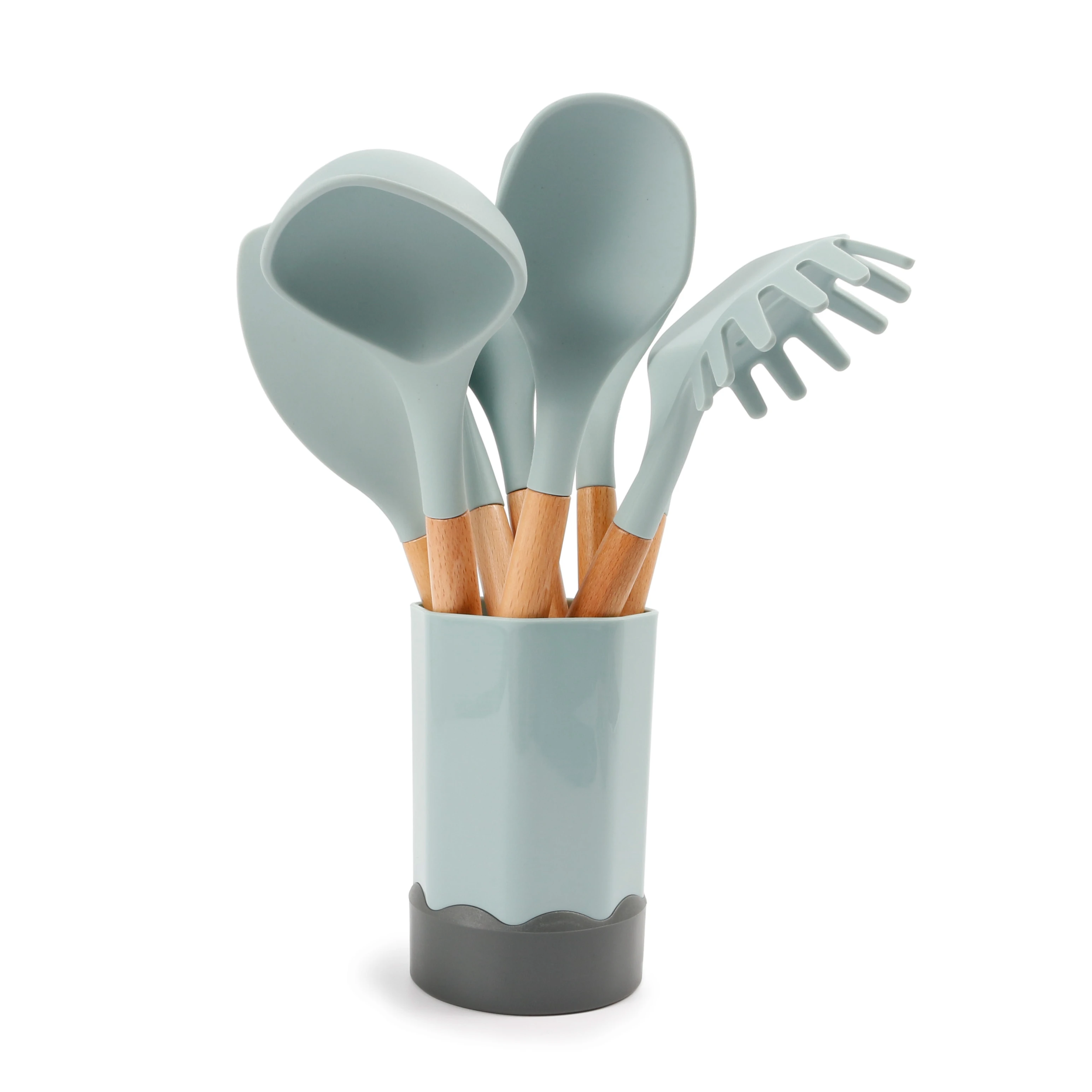 
2020 New Design BPA Free Wholesale Kitchen Accessories 11 Pieces Silicone and Wood Handle Utensils 