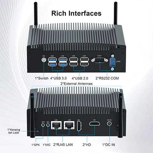 Mini PC Dual HD-MI USB DC-IN Kensing-ton Lock DDR5 Intel Core i5-1235U Win 10/11 Pro SSD SATA HYSTOU Computer