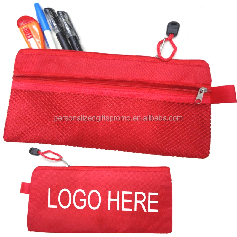 With a main pocket and a mesh pocket on front 2 Zipper Pocket Oxford Pen / Pencil Pouches/ Wallets/ Organizer Bags