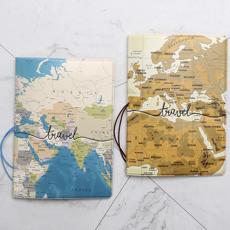 Hot Sale World Map Print Passport Case Travel Document Holder with Card Slot Passport Cover Ticket Business Passport Holder