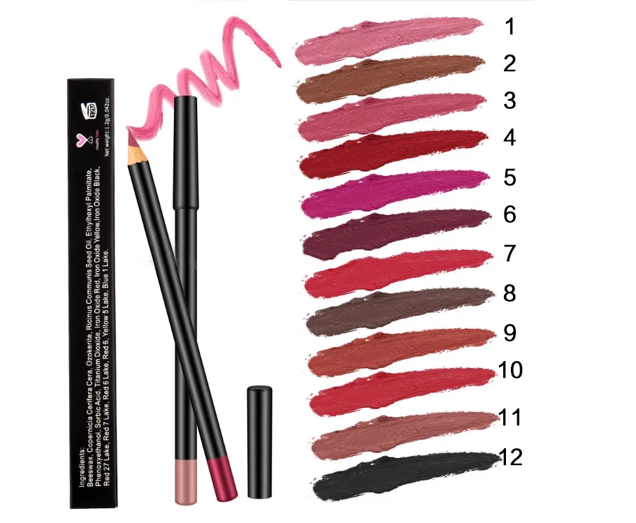  12 colors wholesale custom vegan lipliner pencil private label waterproof lip