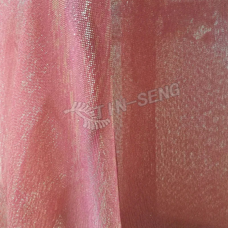 Coral Poly Knit Mesh Fabric with Silver lurex