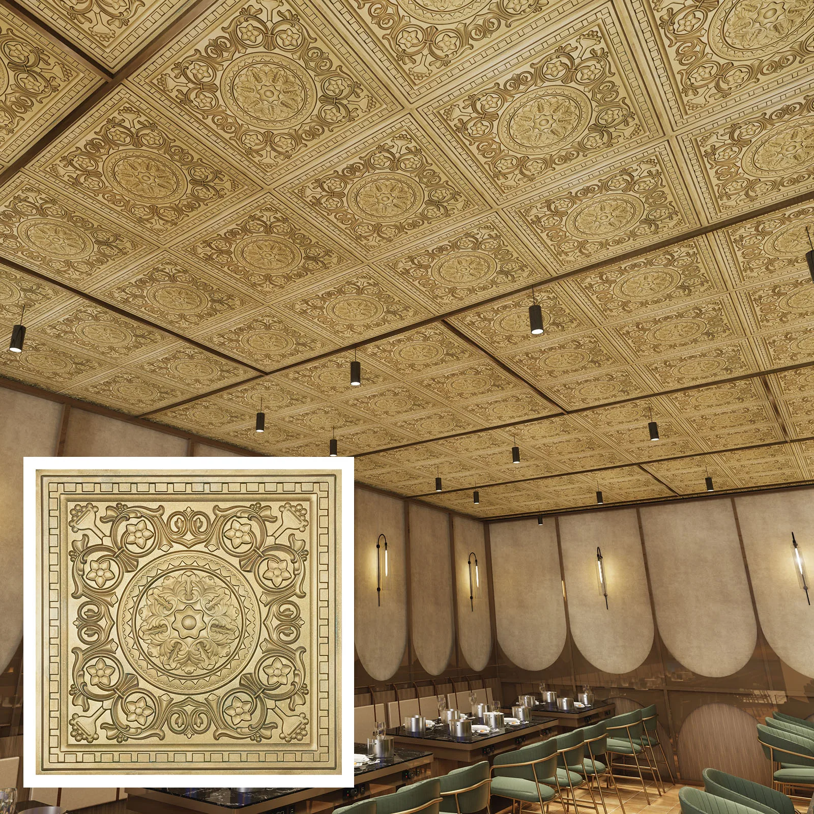 Chalk painted ceiling tiles, Embossed wall panels, for Flower Boutique PL83