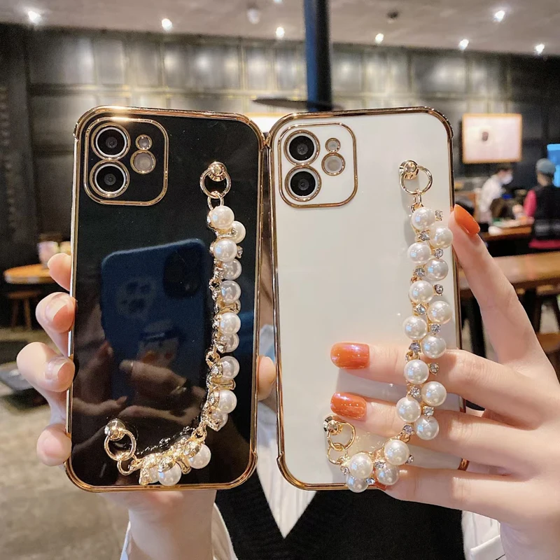Amazon new aesthetic girl bling glitter pear phone case with chain for iPhone 12 pro max