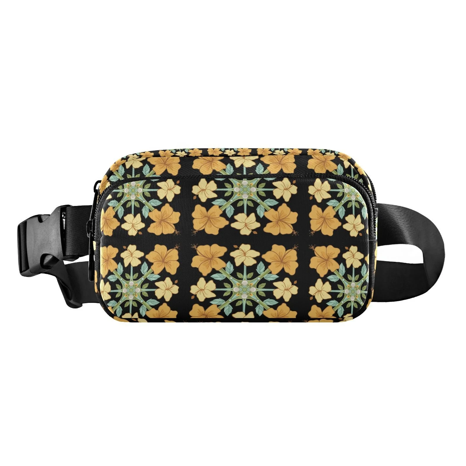 Hawaiian Yellow Hibiscus Quilt Sports Running Sling Crossbody Nylon Fanny Packs Custom Women Waist Bag